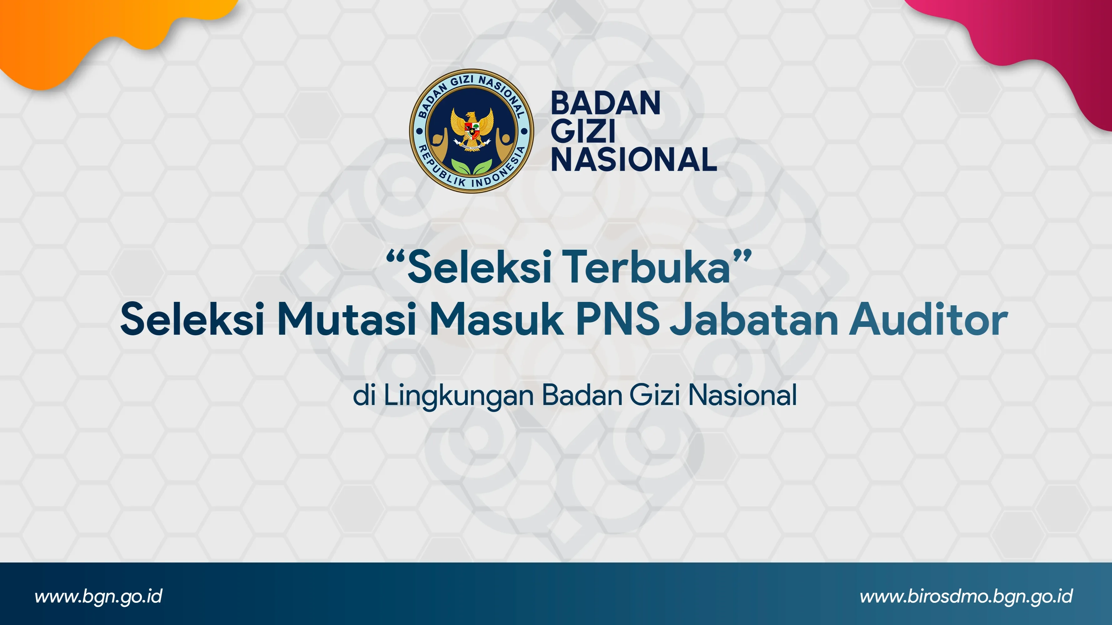 Seleksi Terbuka - Seleksi Mutasi Masuk PNS Jabatan Auditor di Lingkungan Badan Gizi Nasional Lingga